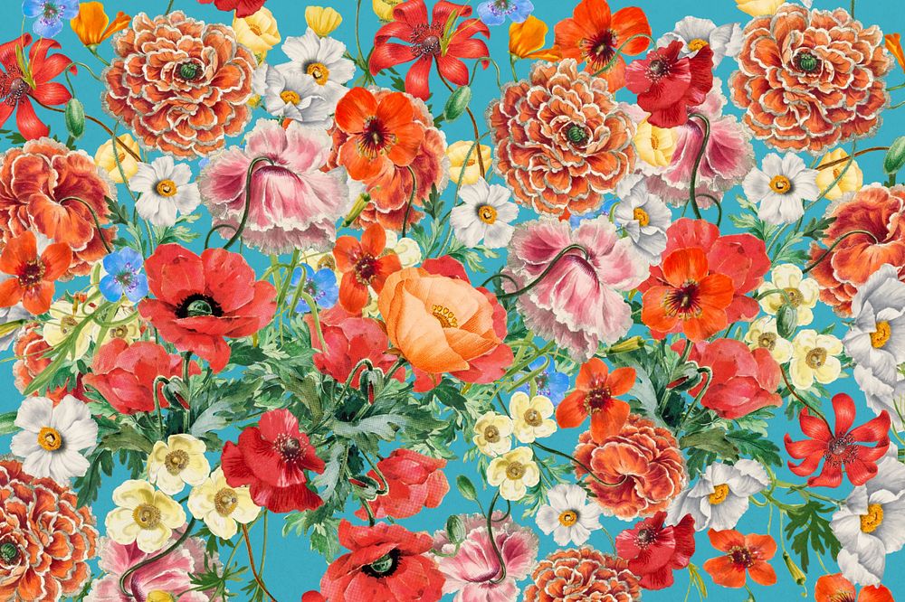 Orange flower pattern background, Summer aesthetic, editable design