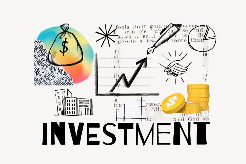 Investment word, finance doodle remix, editable design