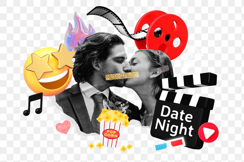 Date night, editable entertainment word, 3D remix