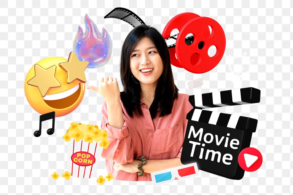 Movie time, editable entertainment word, 3D remix