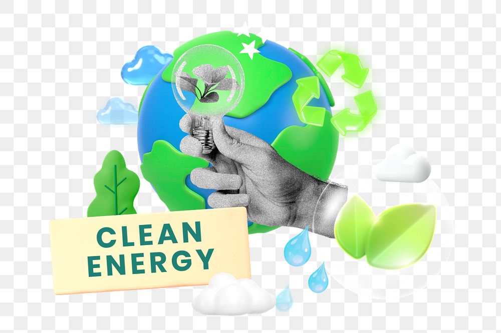 Clean energy, editable sustainability word, 3D remix