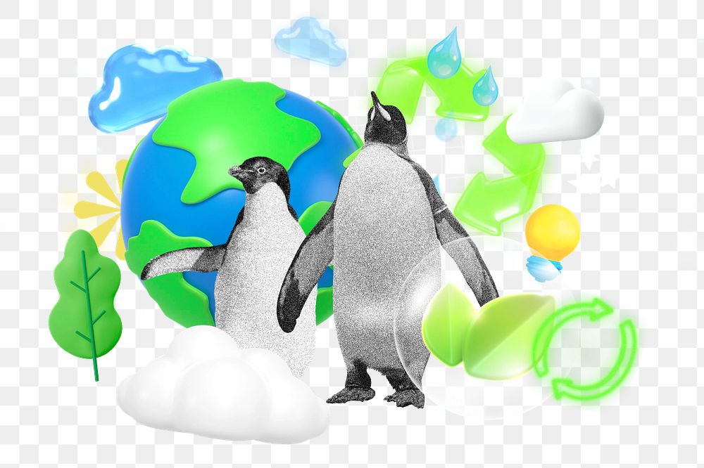 Environment & penguin element group, editable 3D remix