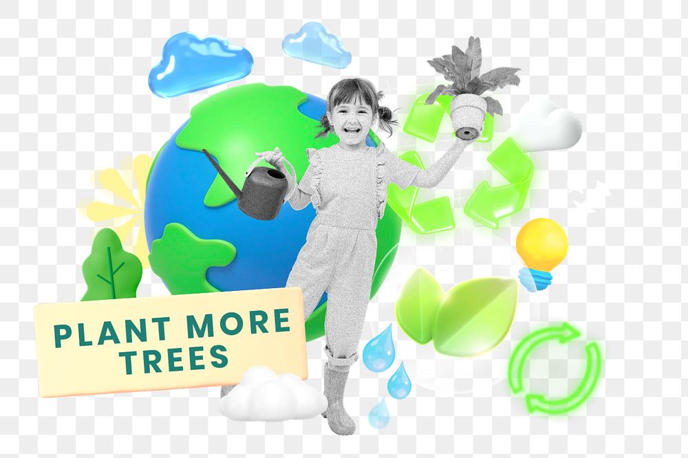 Plant more trees, editable sustainability word, 3D remix