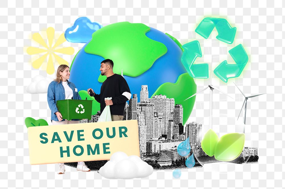 Save our home, editable sustainability word, 3D remix