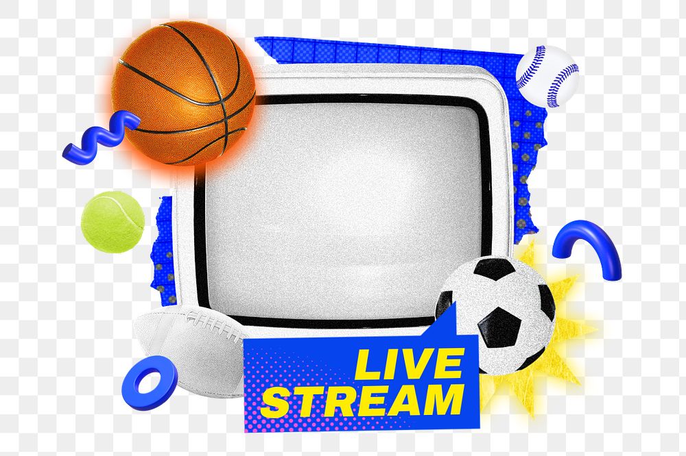 Sport live streaming png element, editable collage remix design