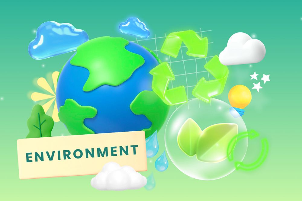 Environment globe, editable sustainability word, 3D remix