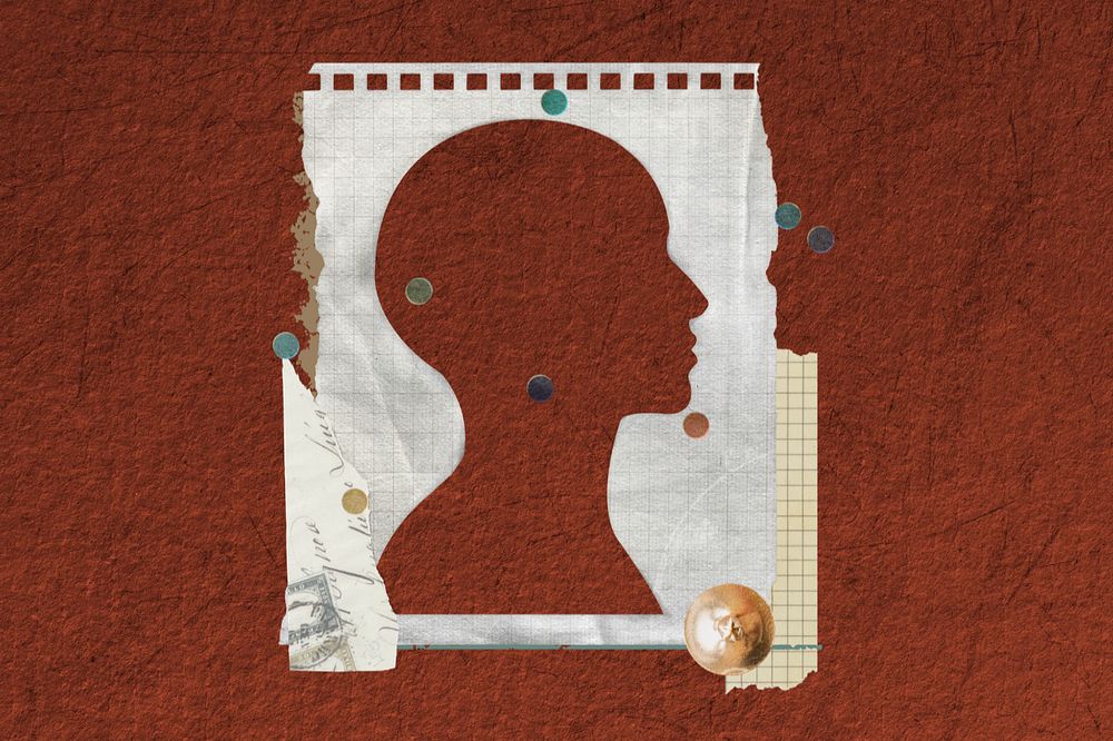 Head silhouette frame background, paper collage, editable design