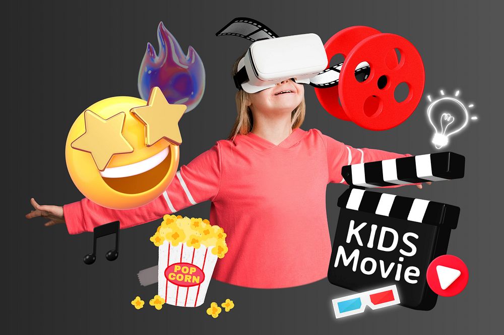 Kids movie, editable entertainment word, 3D remix