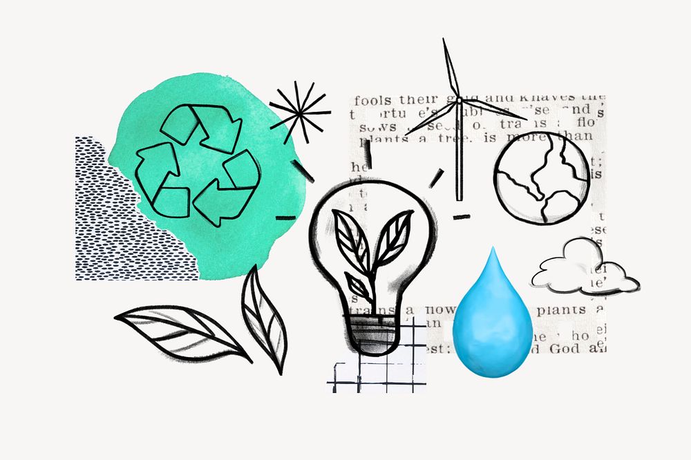 Sustainable energy, environment doodle remix, editable design