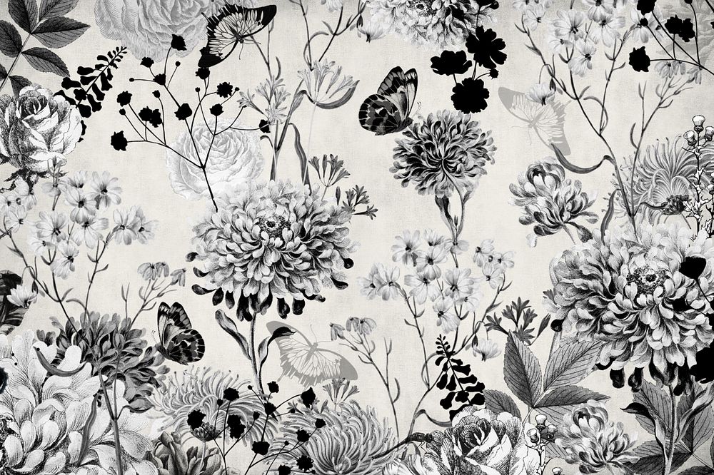 Vintage flower background, black and white illustration, editable design