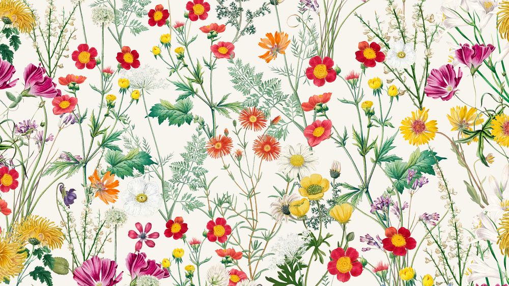 Spring flower pattern computer wallpaper, aesthetic botanical illustration, editable design