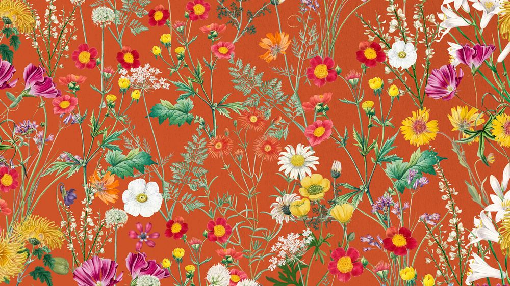 Spring flower pattern computer wallpaper, aesthetic botanical illustration, editable design