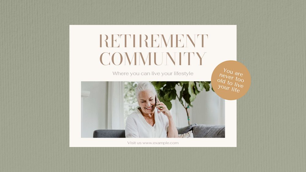 Retirement community blog banner template, editable text & design