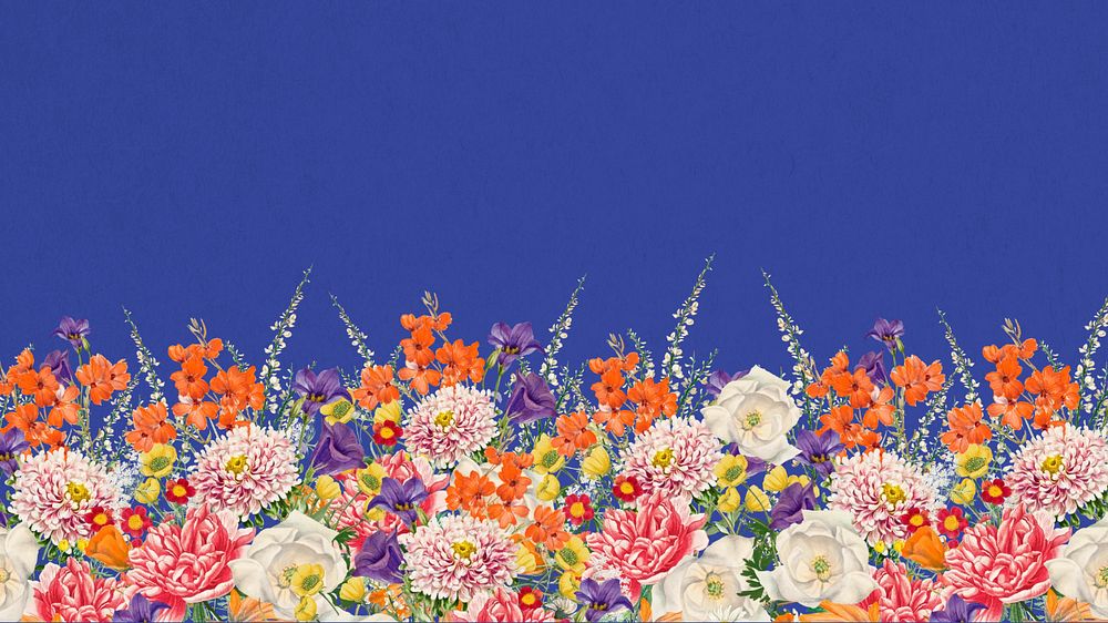 Wedding flowers border HD wallpaper, blue textured background, editable design