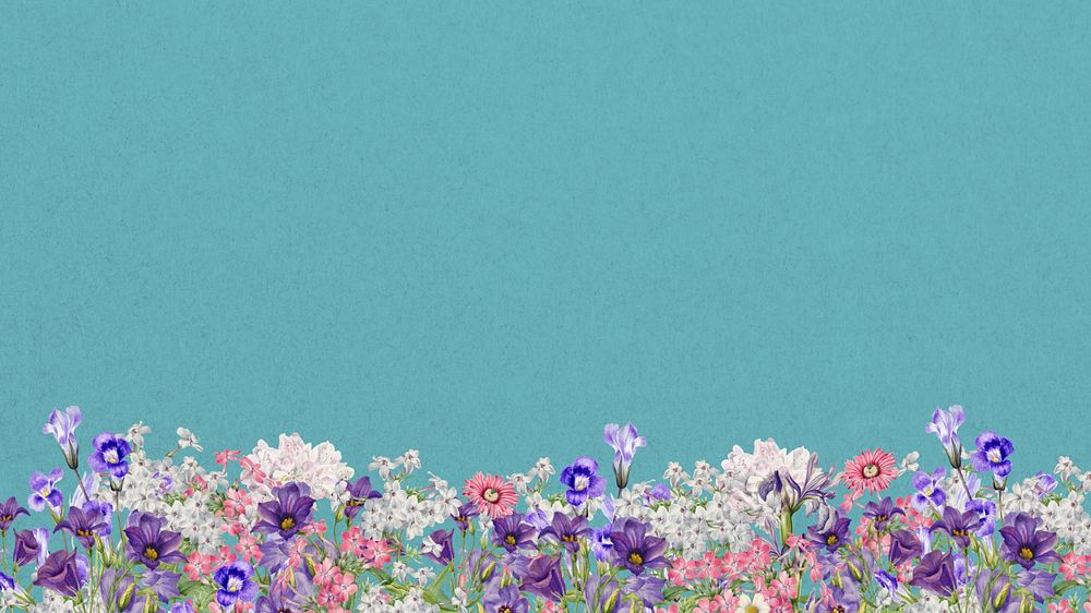 Aesthetic purple wildflower computer wallpaper, botanical border background, editable design