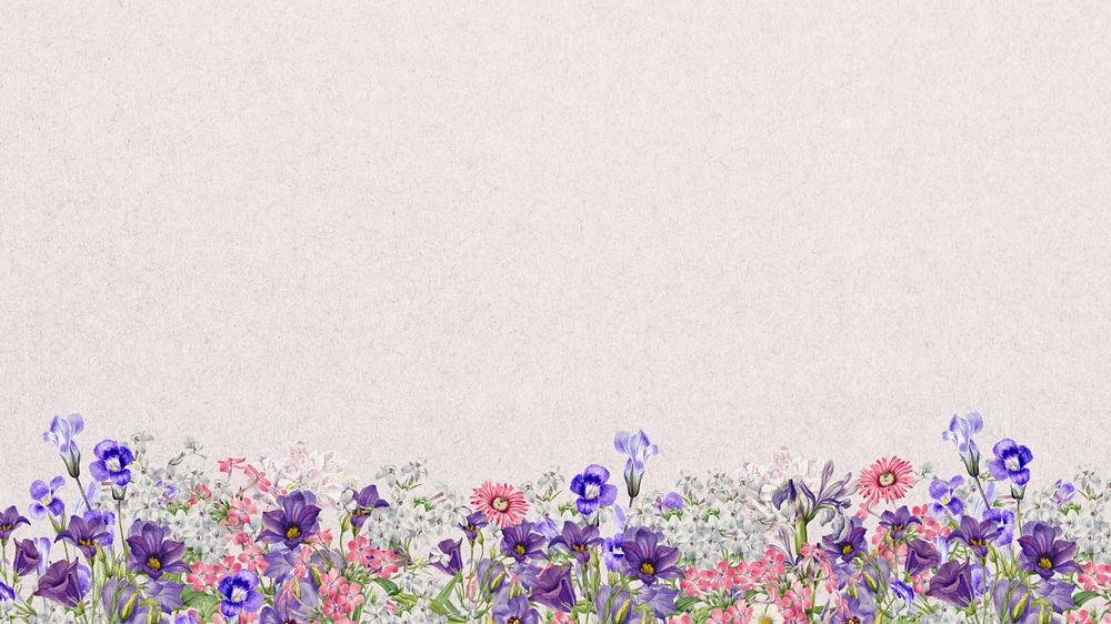 Aesthetic purple wildflower computer wallpaper, botanical border background, editable design