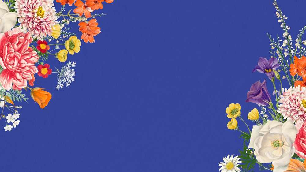 Wedding flowers border HD wallpaper, blue textured background, editable design