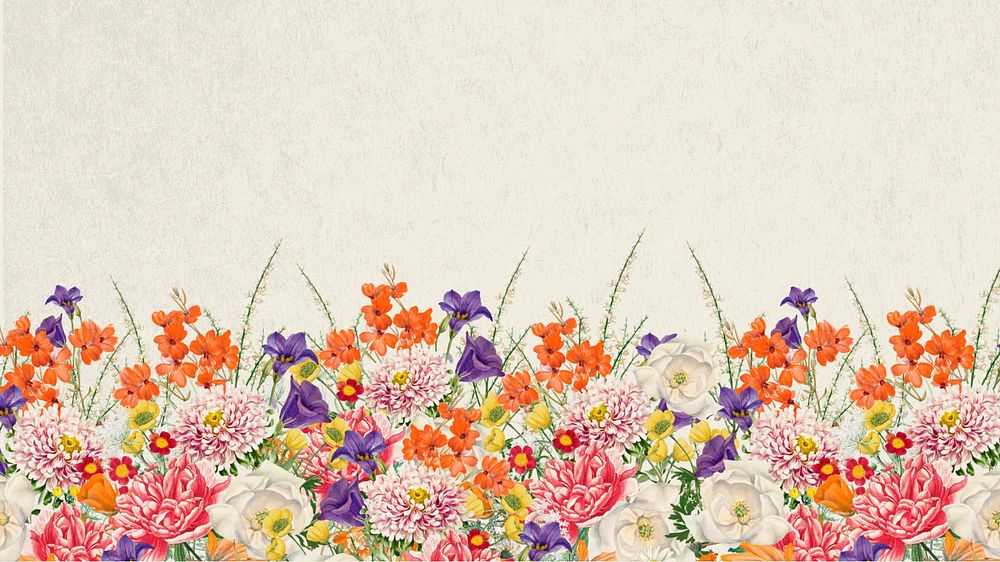 Wedding flowers border HD wallpaper, beige textured background, editable design