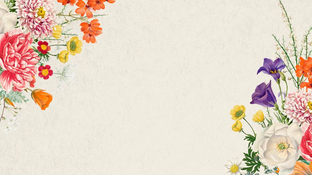 Wedding flowers border HD wallpaper, beige textured background, editable design