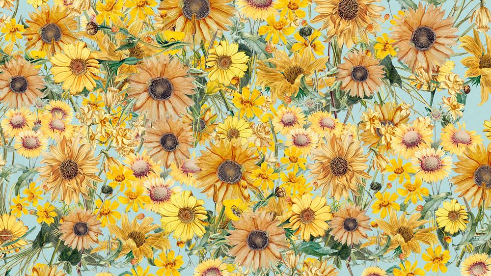 Yellow Spring flowers desktop wallpaper, aesthetic botanical background, editable design