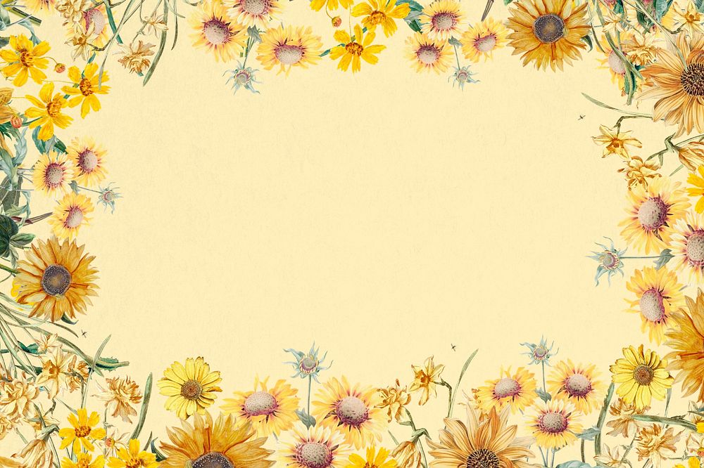 Spring sunflowers yellow frame background, editable design