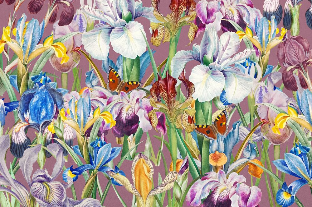 Purple exotic flowers background, aesthetic botanical illustration, editable design