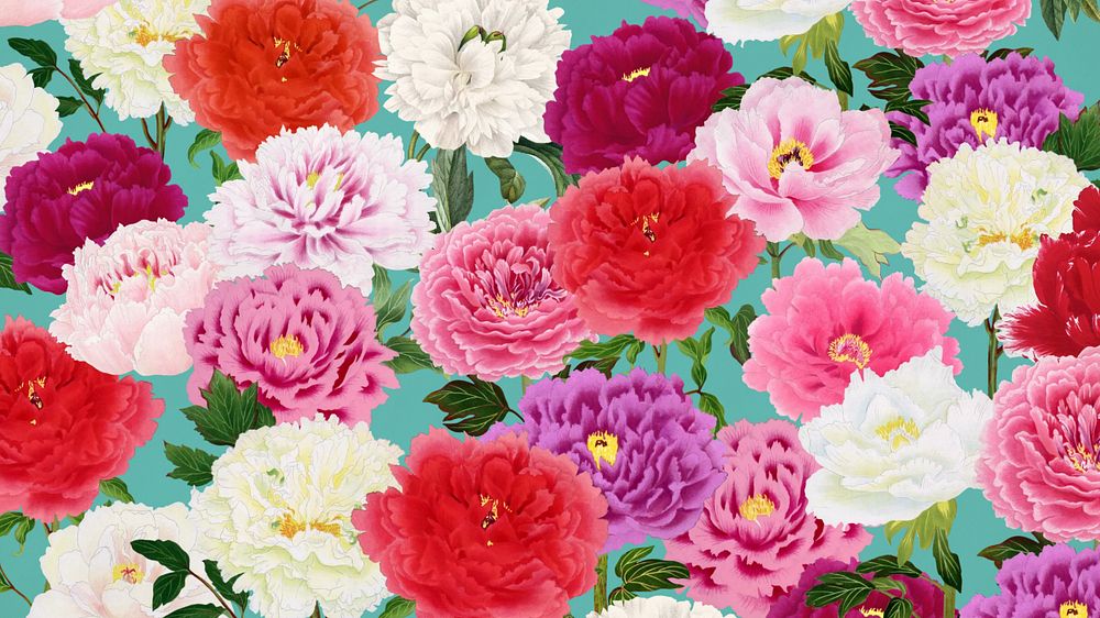 Colorful carnation flowers computer wallpaper, botanical pattern background, editable design