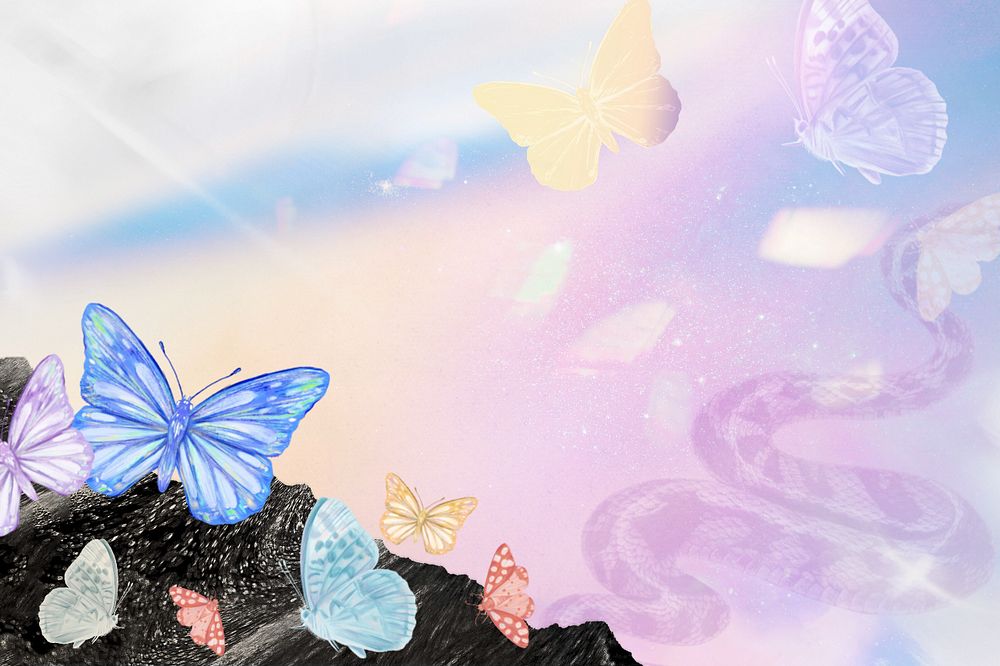 Dreamy butterfly pastel background, colorful holographic, editable design