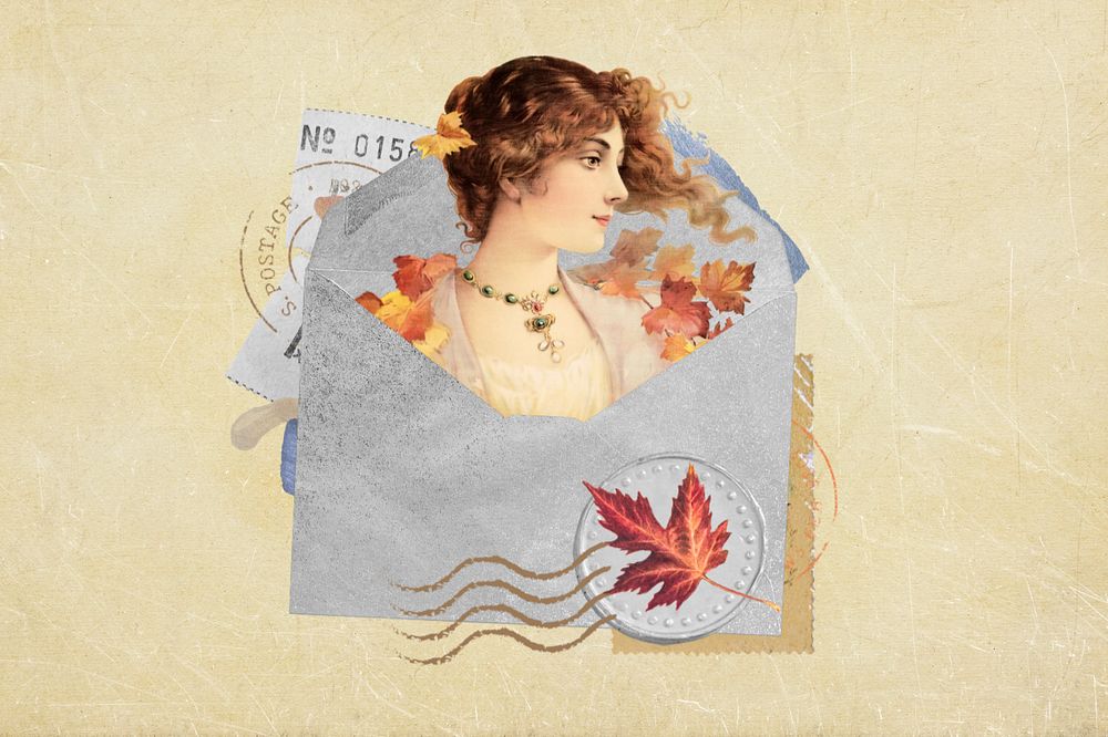 Autumn vintage letter background, aesthetic paper collage, editable design