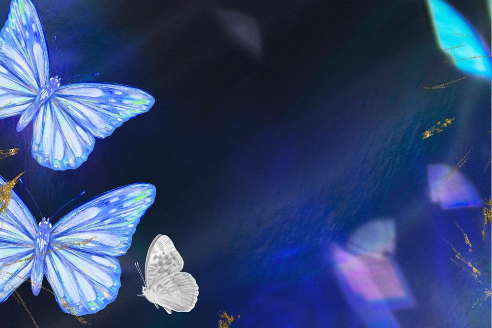 Fantasy neon butterfly background, aesthetic border, editable design