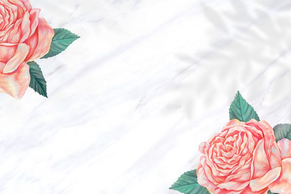 Marble rose border background, aesthetic flower collage, editable design