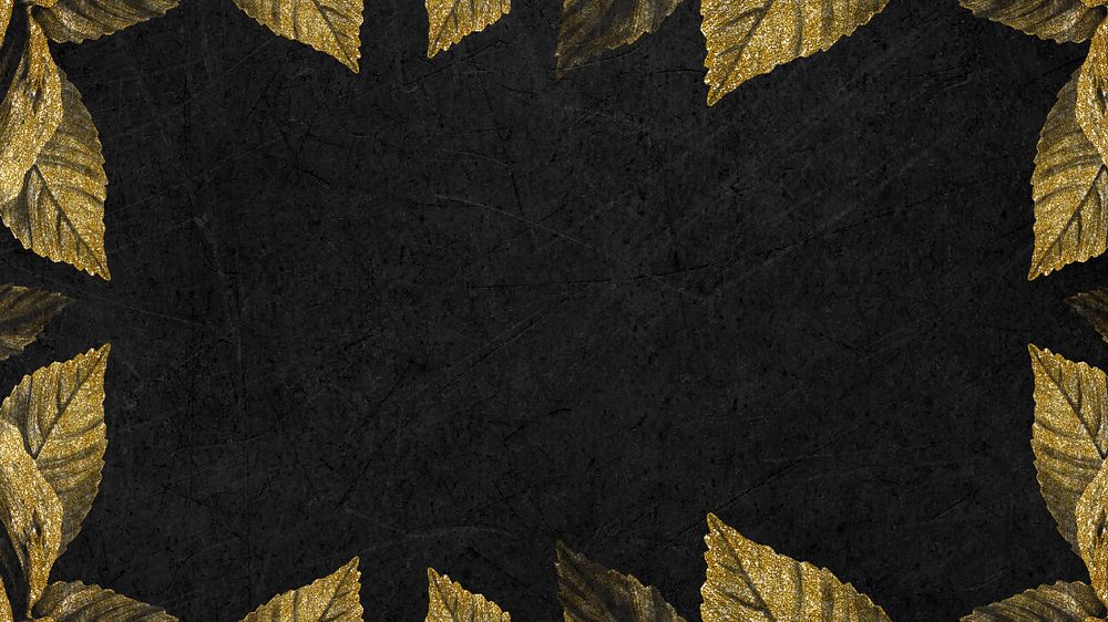 Gold leaf border HD wallpaper, black textured background, editable design