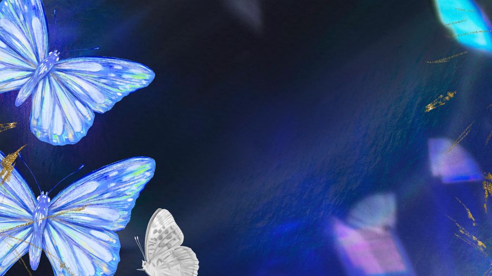 Fantasy neon butterfly desktop wallpaper, aesthetic border, editable design