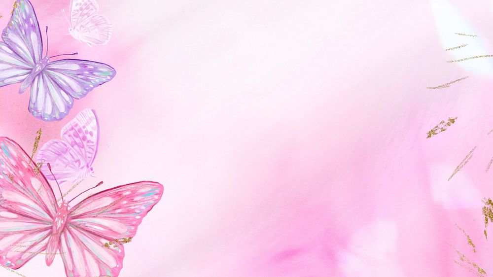 Dreamy pink butterfly desktop wallpaper, aesthetic illustration, editable design