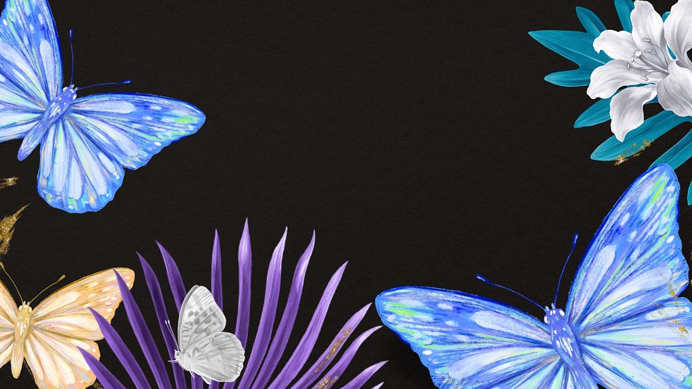 Black tropical butterfly desktop wallpaper, editable design