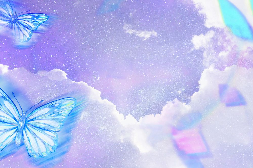 Dreamy butterfly pastel background, aesthetic sky, editable design