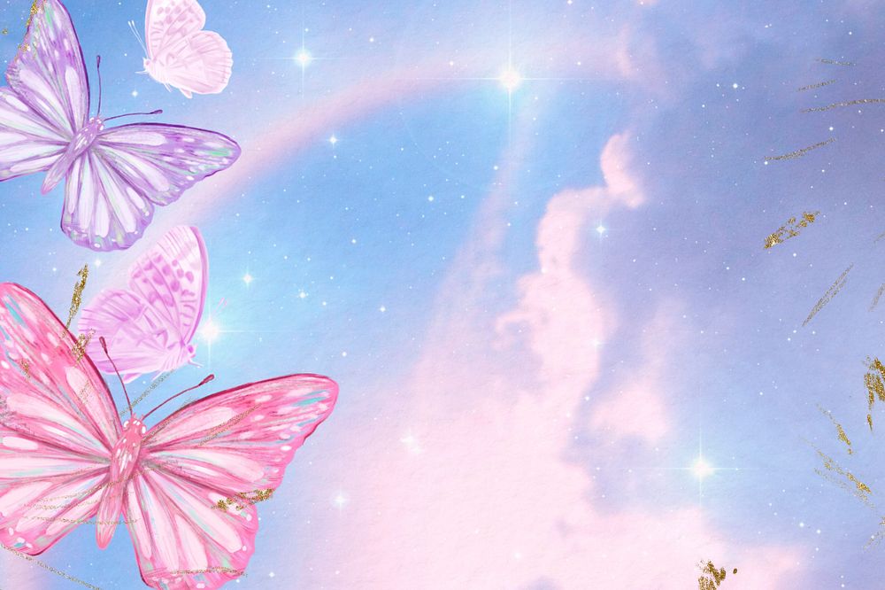 Dreamy butterfly pastel background, aesthetic sky, editable design