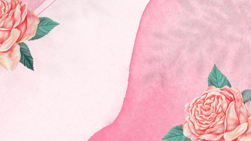 Pink rose border computer wallpaper, aesthetic flower background, editable design