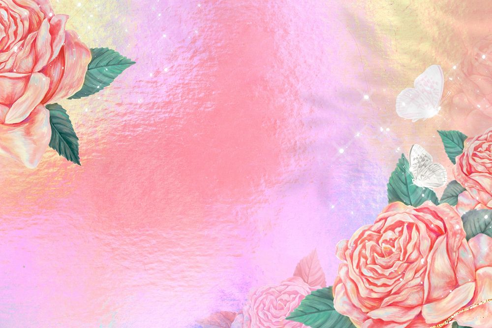 Pink rose border background, aesthetic flower collage, editable design