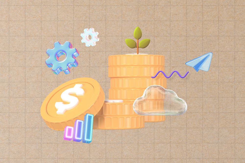 Business investment, stacked coins 3D remix