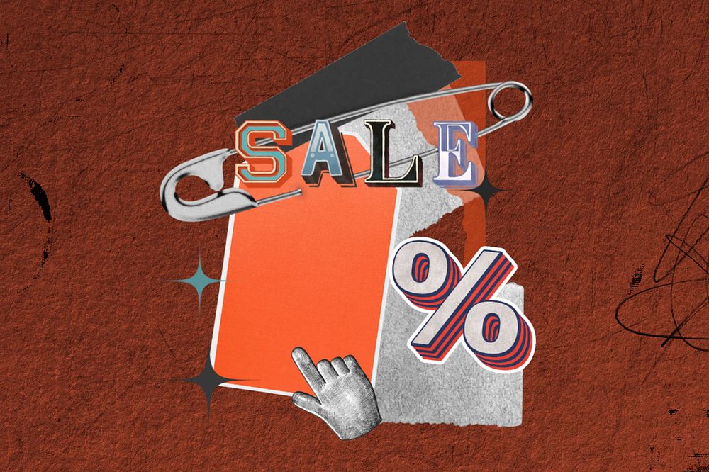 Sale, creative safety pin paper collage, editable design