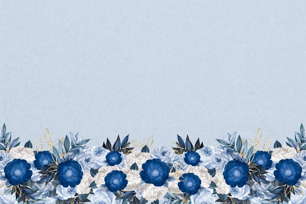 Blue anemone flower background, Winter season border, editable design