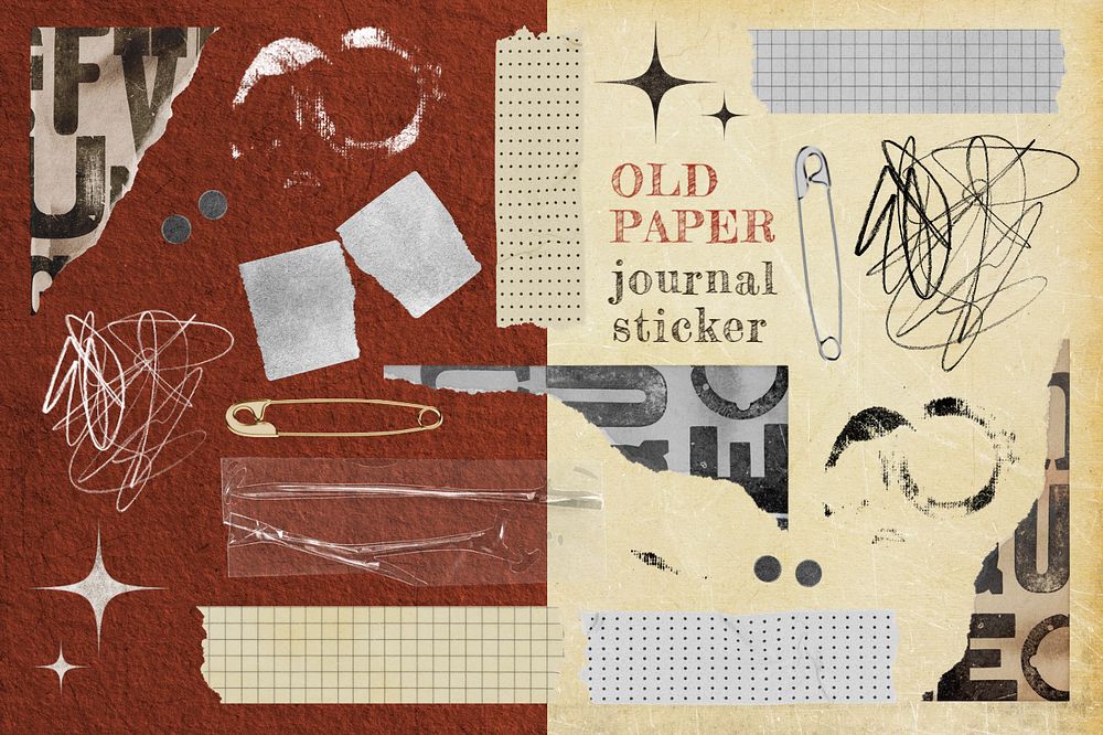 Vintage old paper journal sticker, editable collage element set