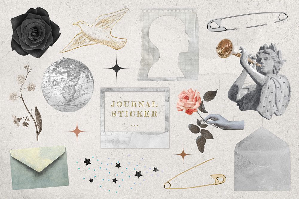 Editable remixed vintage journal sticker set