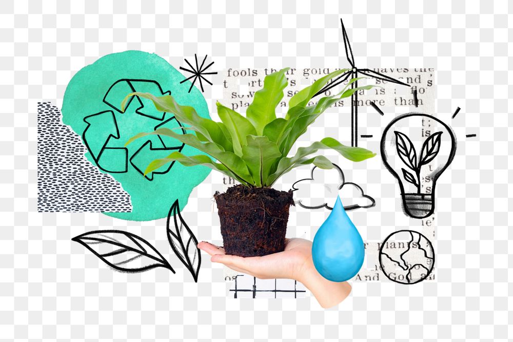 Hand presenting houseplant png, environment doodle remix, editable design