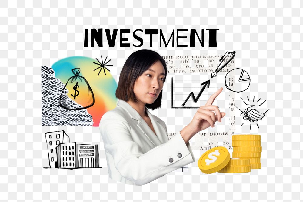 Investment word png, finance doodle remix, editable design