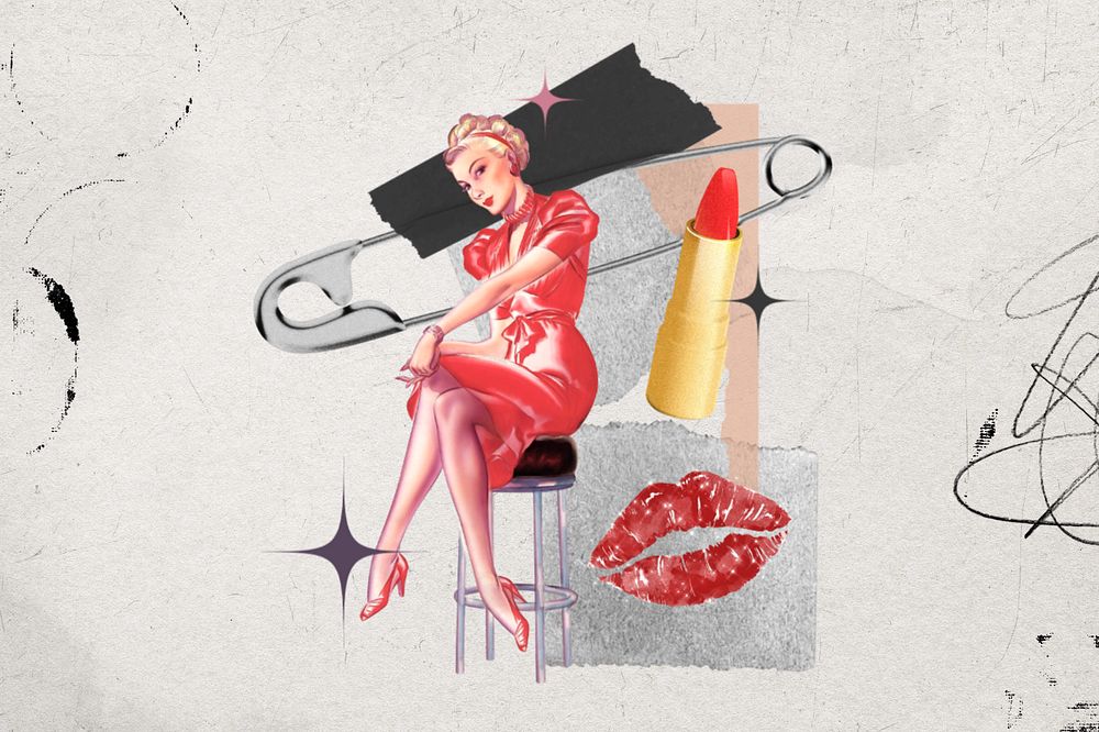 Women's beauty collage background, fashion, red lips, editable design