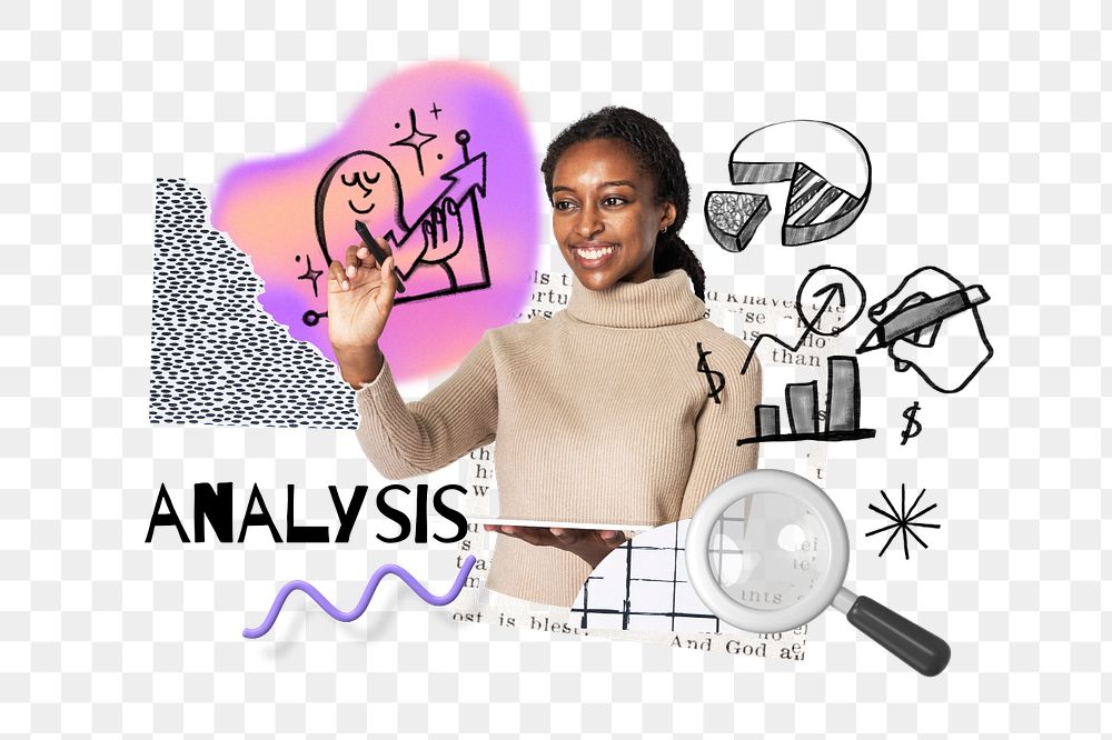 Analysis word png, business doodle remix, editable design