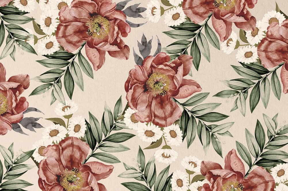 Vintage camellia flower background, aesthetic patterned design, editable design