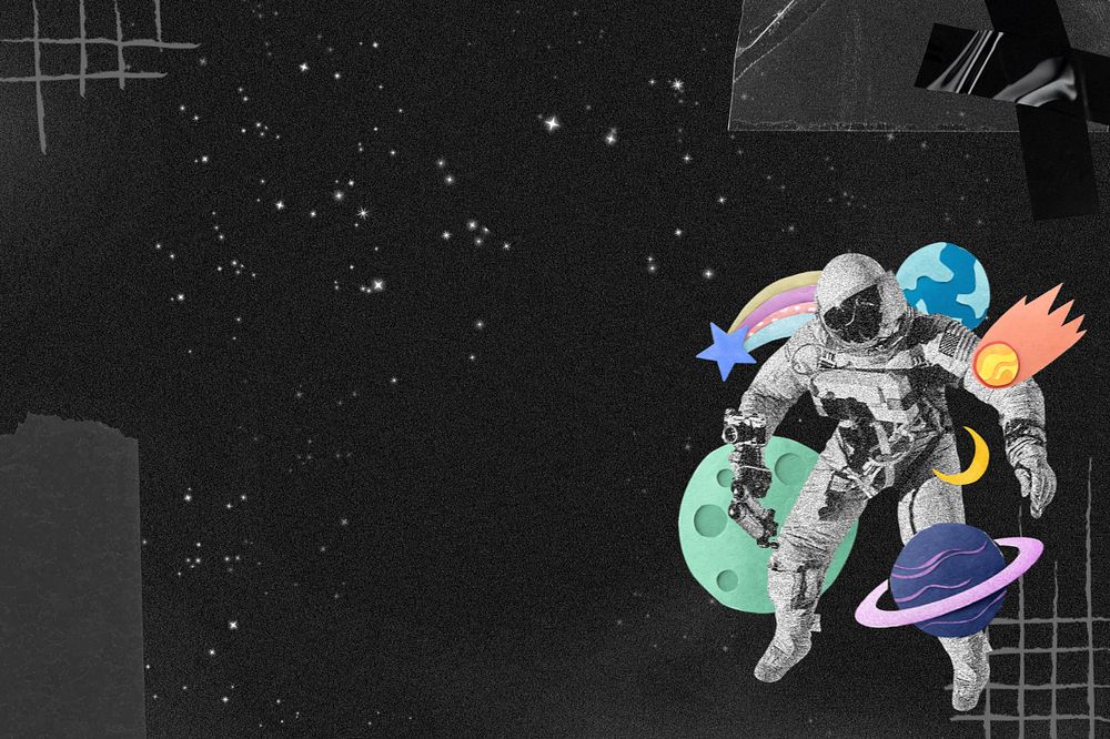 Astronaut space aesthetic background, paper collage art, editable design